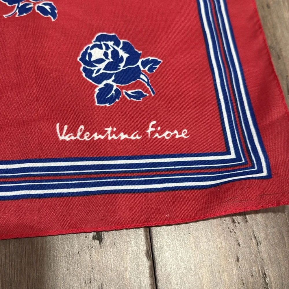 Valentino Fiore Red‎ Floral Scarf red with blue roses